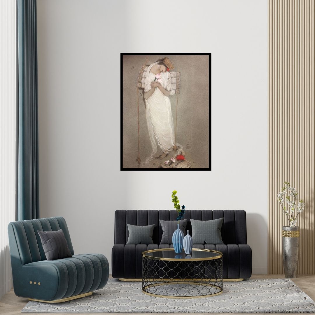 Preview of 'Durga 2' Painting by Mintu Mallick shown on a wall in a furnished room.