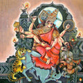 Religious mixed media painting titled 'Durga Devi', 22x22 inches, by artist Anand Sonar on Handmade Paper