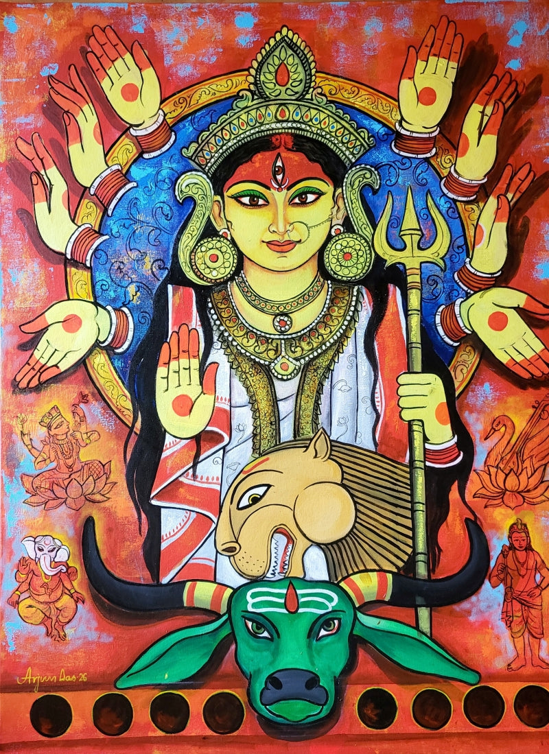 Durga The Shakti' religious acrylic painting by artist Arjun Das, 48x36 inch, on canvas