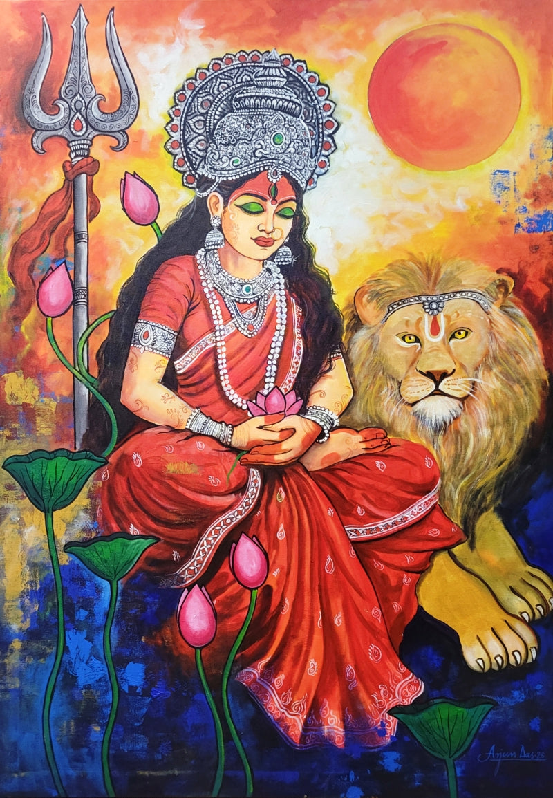 Durga The Shakti' religious acrylic painting by artist Arjun Das, 60x42 inch, on canvas
