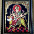 Religious tanjore traditional art titled 'Durga Tanjore Painting', 14x18 inches, by artist VANI VIJAY on Plywood