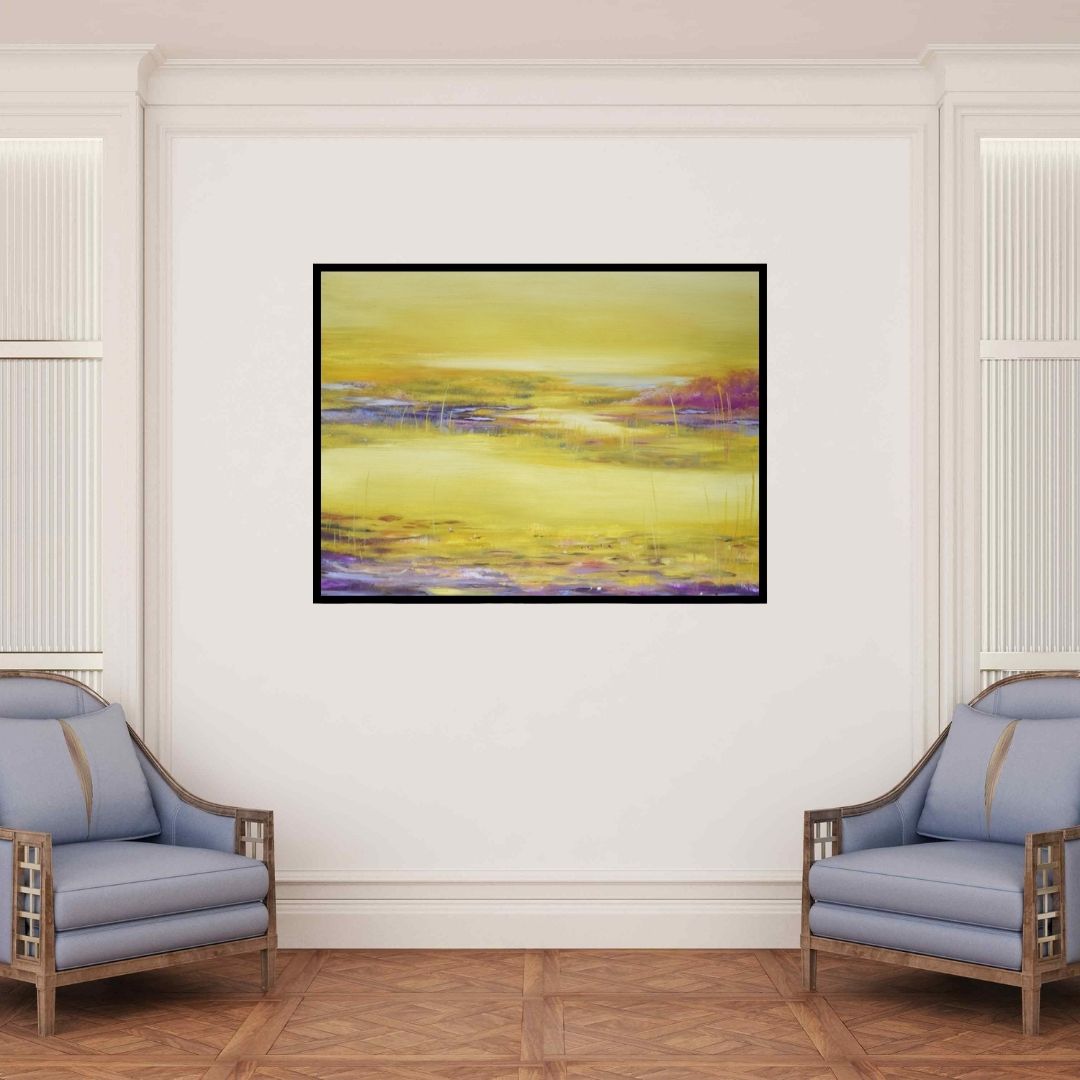 In-situ view of Durshit Bhaskar's 'Dusk (Golden Hour)' painting in a room