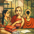 Religious acrylic painting titled 'Dyanyog', 48x36 inch, by artist Shankar Devarukhe on Canvas