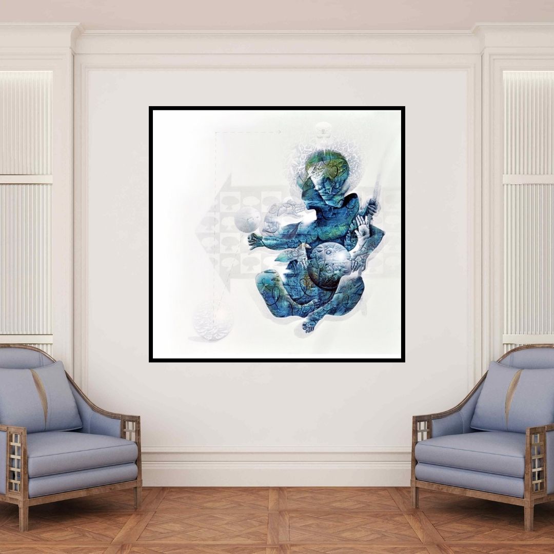 In-situ view of Mahesh Pal Gobra's 'The Earth' painting in a room