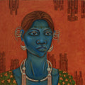 Figurative oil painting titled 'Earthen Native 1 (Baiga Tribe)', 15x15 inches, by artist Supriya Amber on Canvas