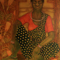 Figurative oil painting titled 'Earthen Native 21 (Baiga Tribe)', 48x36 inches, by artist Supriya Amber on Canvas