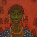 Figurative oil painting titled 'Earthen Native 6 (Baiga Tribe)', 15x15 inches, by artist Supriya Amber on Canvas