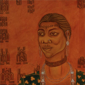 Figurative oil painting titled 'Earthen Native 8 (Baiga Tribe)', 15x15 inches, by artist Supriya Amber on Canvas