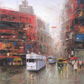 'Echoes Aling The Tramline' cityscape oil painting by artist Purnendu Mandal, 30x24 inch, on canvas