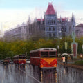 'Echoes Of Churchgate' cityscape oil painting by artist Purnendu Mandal, 48x72 inch, on canvas