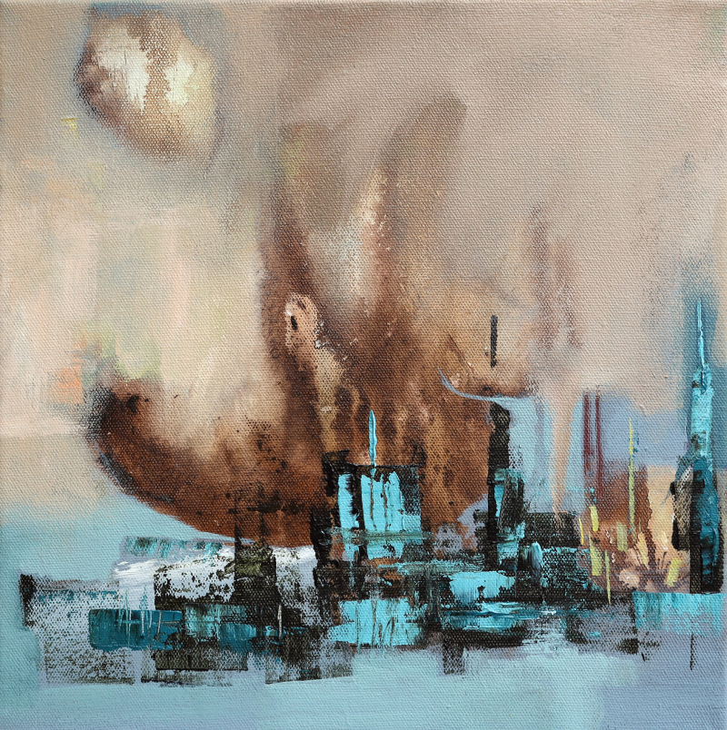 Echoes Of A City' abstract acrylic painting by artist Dilip Mali, 12x12 inch, on canvas