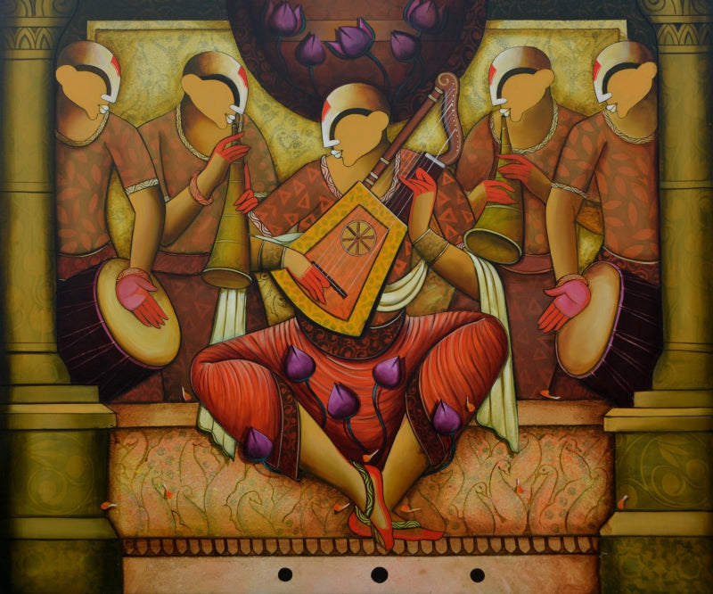 Echoes Of The Infinite' figurative acrylic painting by artist Anupam Pal, 60x72 inch, on canvas