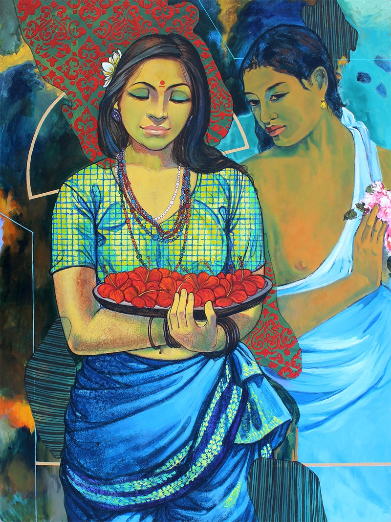 Echoes Of Tahiti' figurative acrylic painting by artist Ramchandra S Kharatmal, 40x30 inch, on canvas
