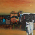 'Echos Of Old Houses 4' contemporary acrylic painting by artist Jigisha Mulaye, 30x30 inch, on canvas