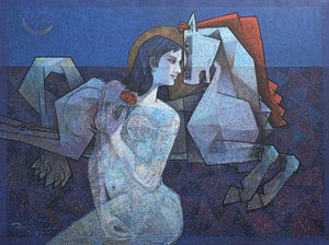 Figurative acrylic painting titled 'Ecstasy 2', 36x48 inches, by artist Dinkar Jadhav on Canvas