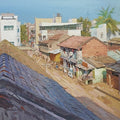 Edge Of Rurality' cityscape acrylic painting by artist Abhijit Jadhav, 24x30 inch, on canvas