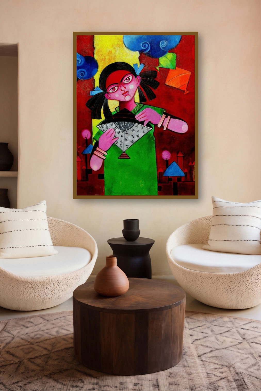Educate A Girl (Wind Whispers) by artist Sharmi Dey displayed in a Designer gallery