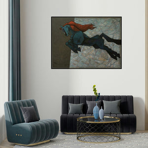 Dinkar Jadhav's 'The Effeminate 2' painting visualized above a sofa in a contemporary room.