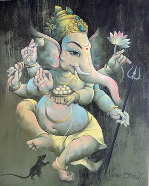 Ekadanta' religious oil painting by artist Namdev M Patil, 42x34 inch, on canvas