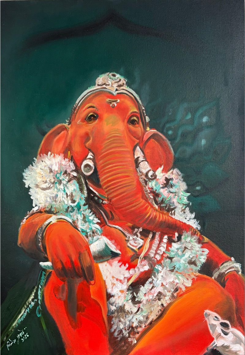 Ekdant' religious oil painting by artist Nilesh Gavale, 28x24 inch, on canvas