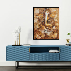 'Ekdant (Cosmic Ganesha)' painting by N S Manoharan shown on a wall in a furnished room.