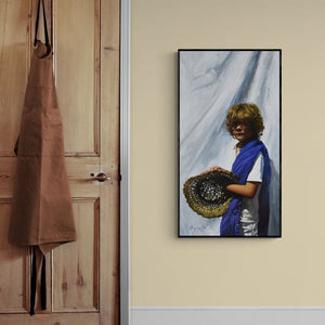 In-situ view of Jose Higuera's 'El vendedor de sombreros' painting in a room