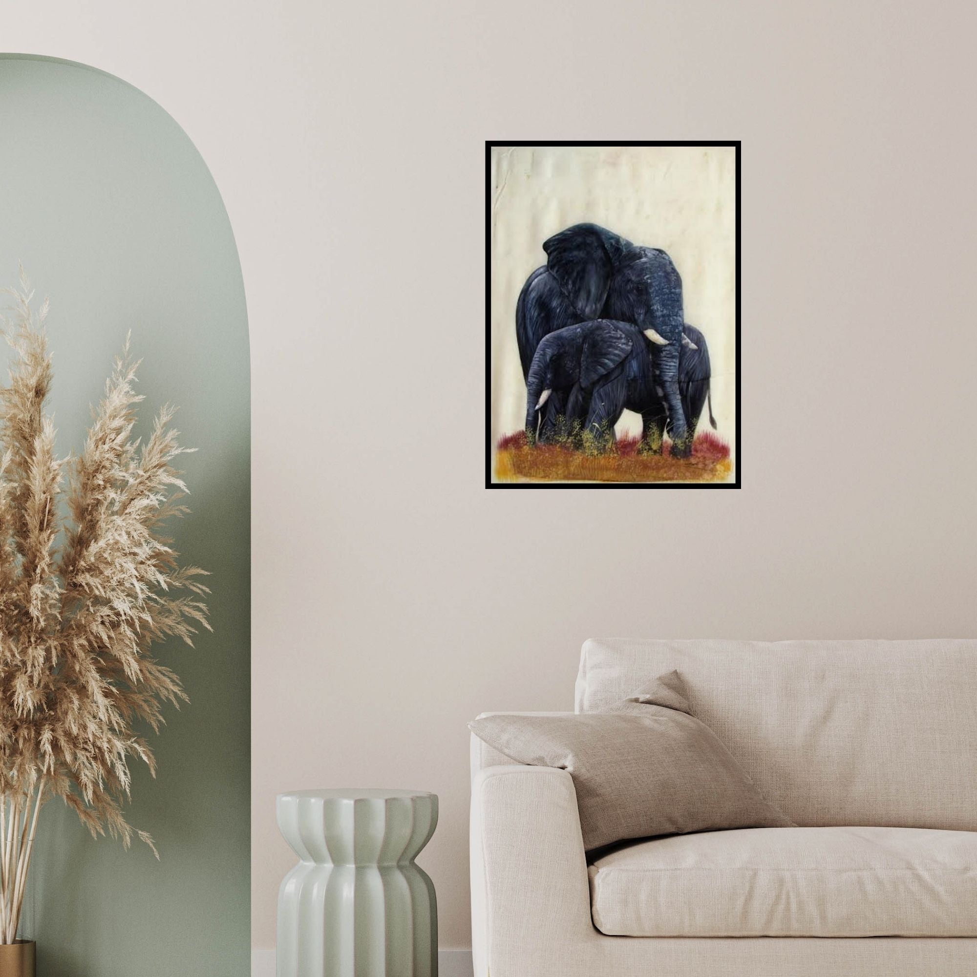 In-situ view of Indian Miniture's 'Elephant' painting in a room