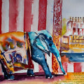 Cityscape watercolor painting titled 'Elephant kumbakonam', 12x20 inches, by artist Veronique Piaser-moyen on Paper