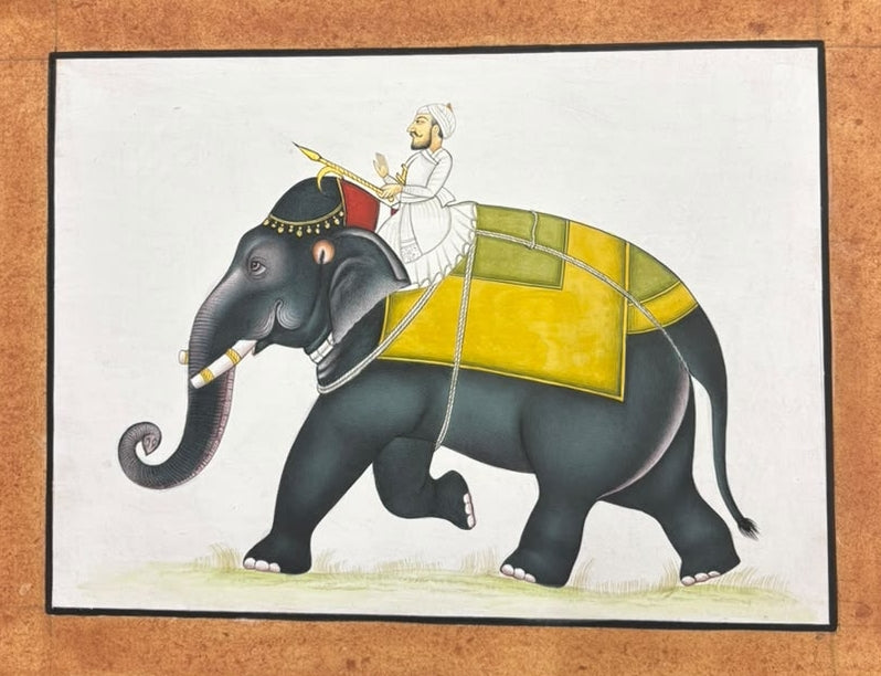 Elephant With A Mahout' figurative miniature Traditional Art by artist Unknown, 10x13 inch, on paper