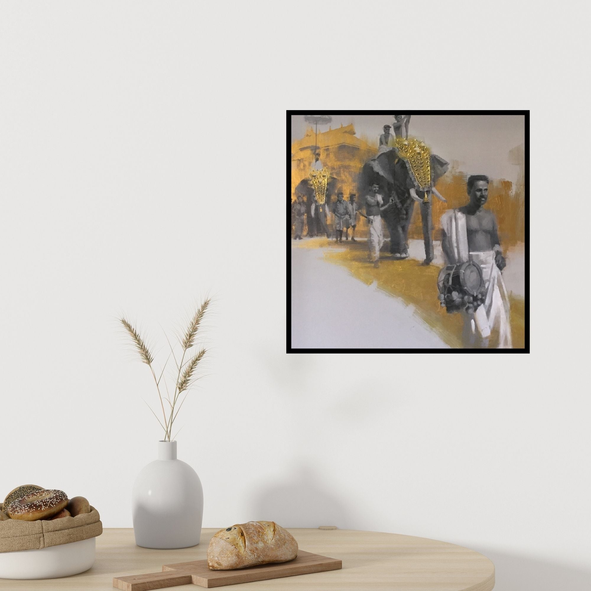 In-situ view of Pankaj Bawdekar's 'Elephant Procession 4' painting in a room