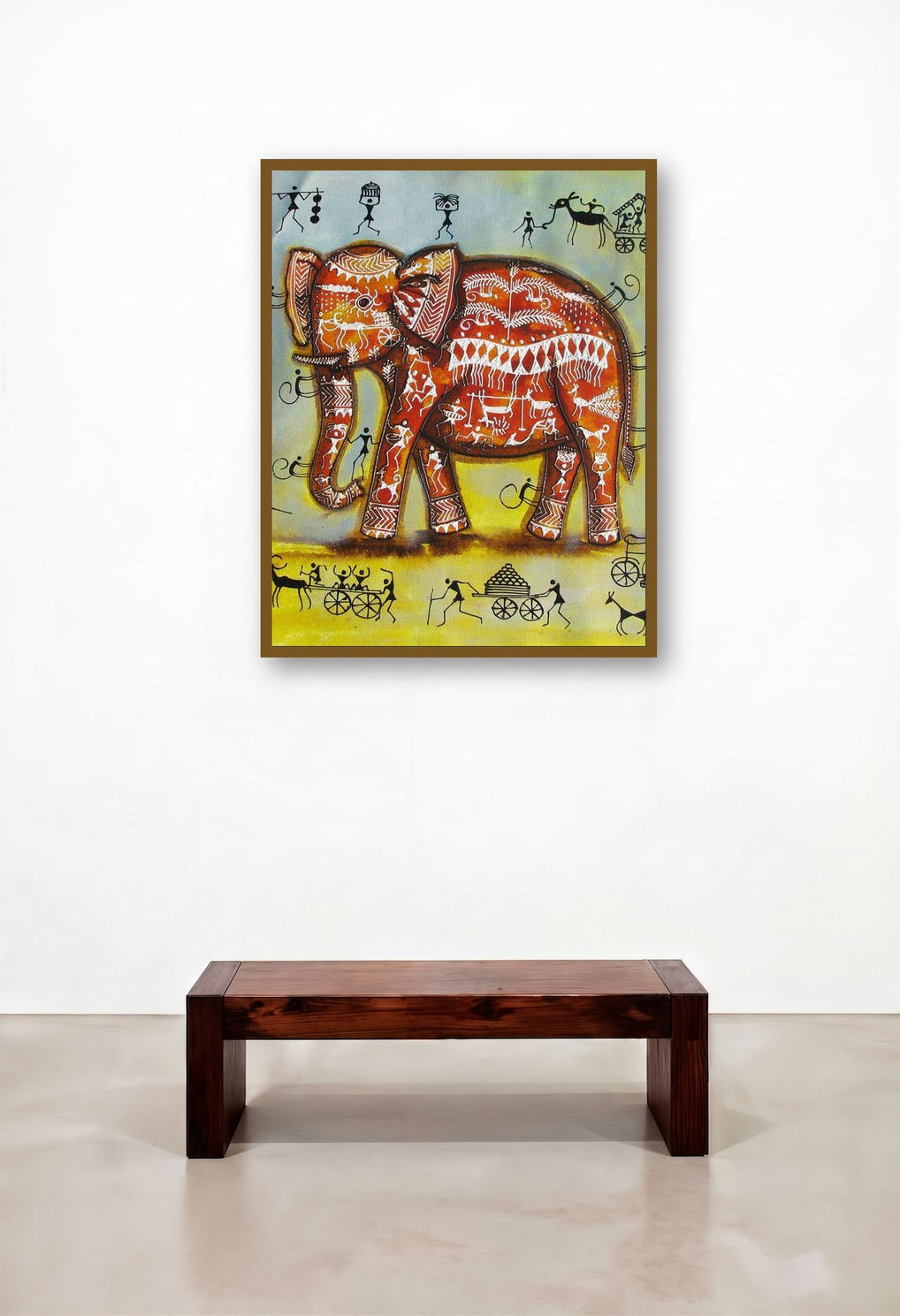 Elephant Tribal Painting I by artist Pradeep Swain displayed in a Mid-Century Modern Hallway