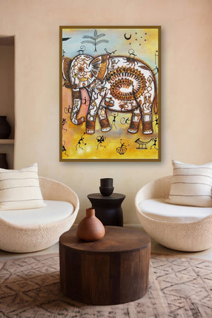 Elephant Tribal Painting Ii by artist Pradeep Swain displayed in a Luxury gallery