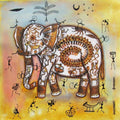 Animals acrylic painting titled 'Elephant Tribal Painting Ii', 16x16 inches, by artist Pradeep Swain on Canvas