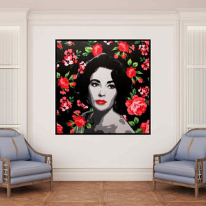 In-situ view of Sujit Karmakar's 'Elizabeth Taylor (A Timeless Icon)' painting in a room