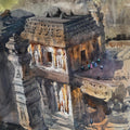 Cityscape watercolor painting titled 'Ellora Caves', 22x15 inch, by artist Achintya Hazra on Paper