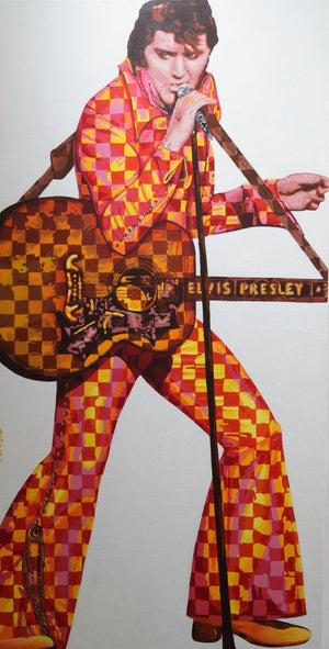 Elvis Presle (Road Trip Romance) by Sonaly Gandhi, Original Acrylic Figurative Painting on Canvas, Large Vertical Wall Art