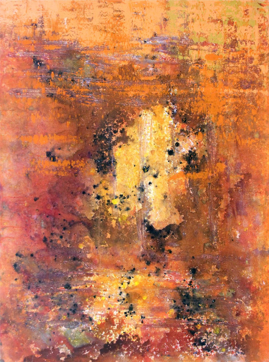 Ember Cathedral' abstract acrylic painting by artist Dilip Mali, 48x36 inch, on canvas