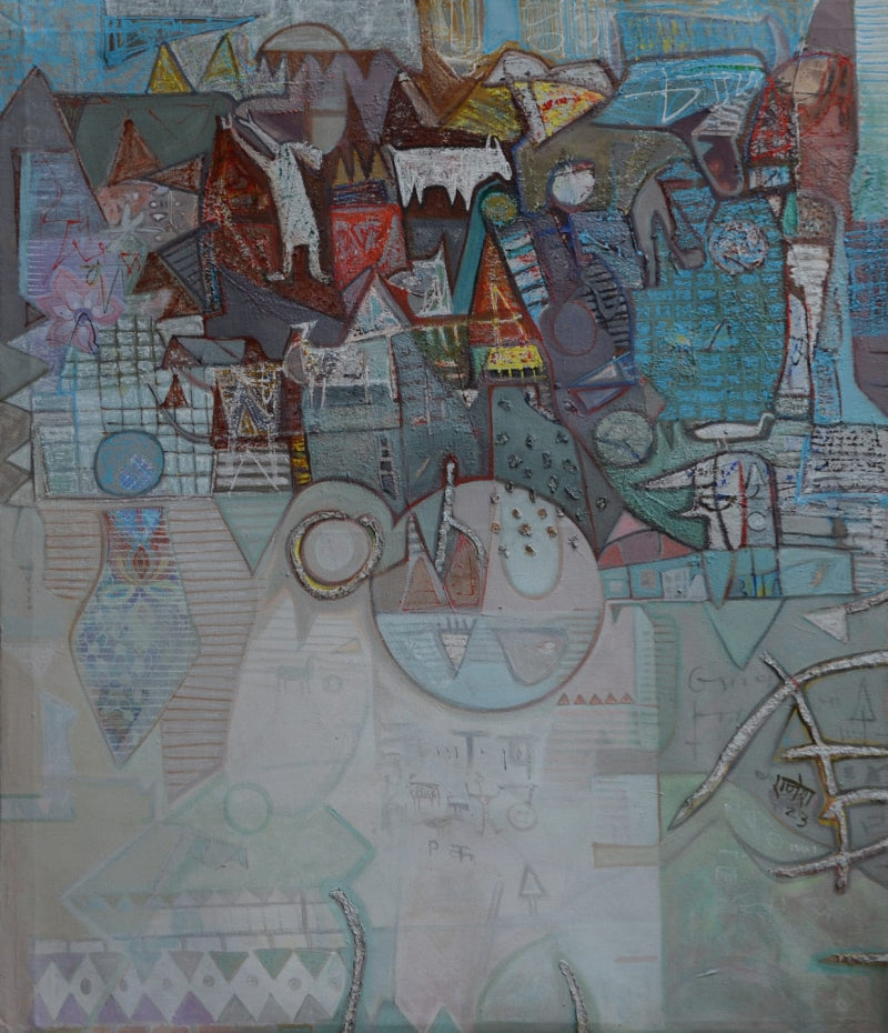 Emerging Echoes 10' abstract acrylic painting by artist Rajesh Kumar Singh, 36x30 inch, on canvas