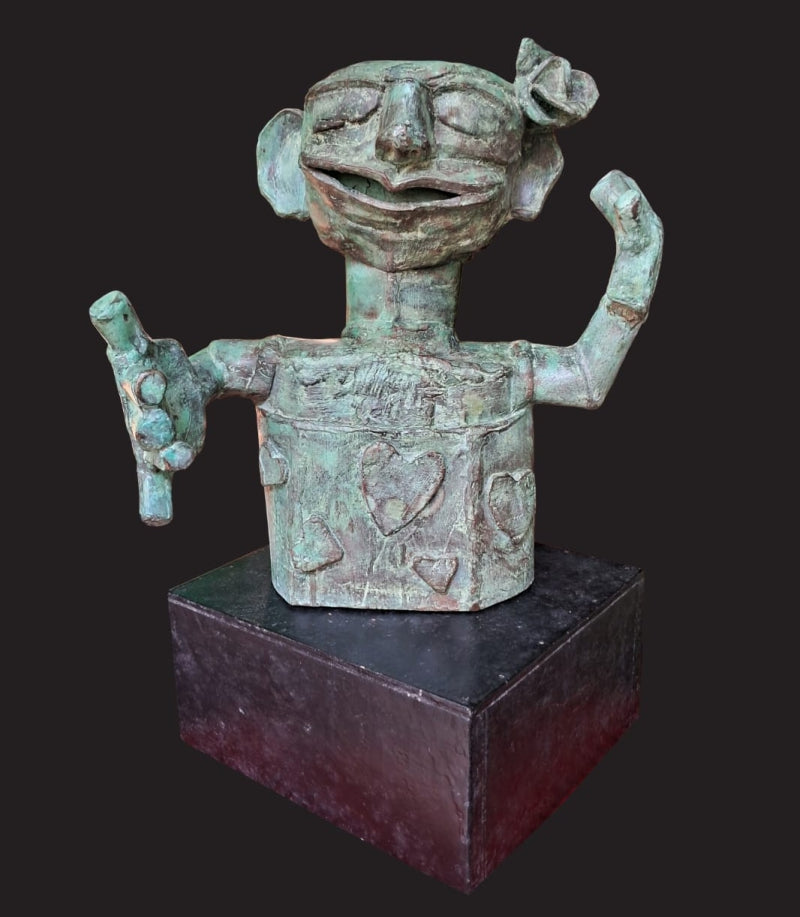 'Emoji' figurative Bronze sculpture by artist Pintu Biswas, 11x10 inch, on bronze