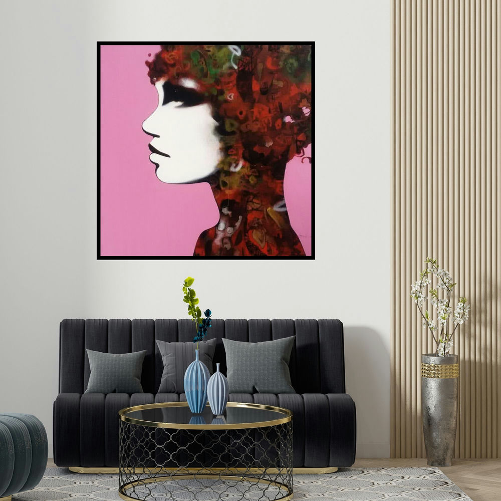 Mukesh Salvi's 'Emotion Of Life 2' painting visualized above a sofa in a contemporary room.