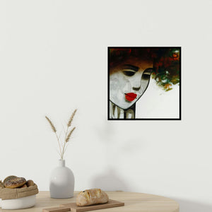 In-situ view of Mukesh Salvi's 'Emotion Of Life 6 (Woman with Red Lips)' painting in a room