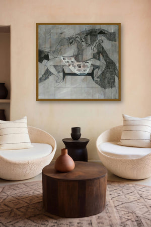 Emotions (Shared Seat) by artist Rohan Koli displayed in a Minimalist gallery