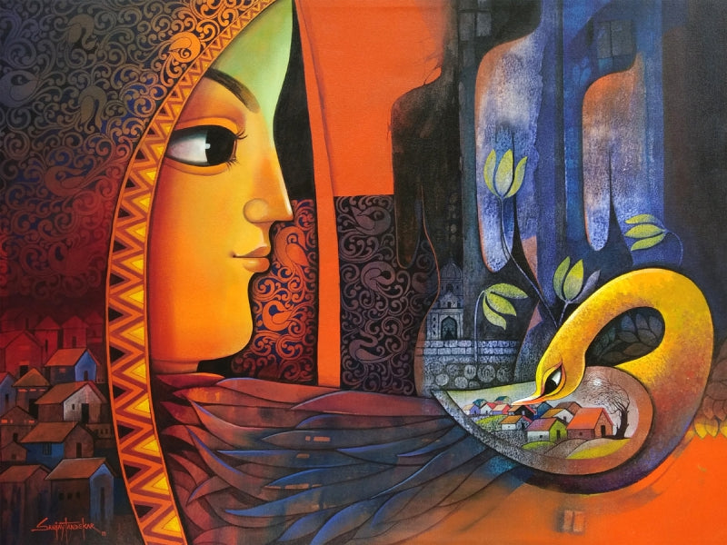 Enchant 2' figurative acrylic painting by artist Sanjay Tandekar, 30x40 inch, on canvas