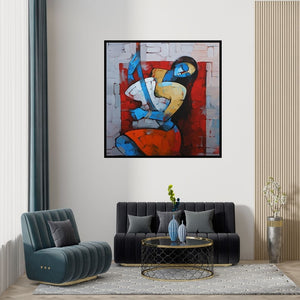 Preview of 'Enchanting 3 (Strings of Serenity)' Painting by Deepa Vedpathak shown on a wall in a furnished room.