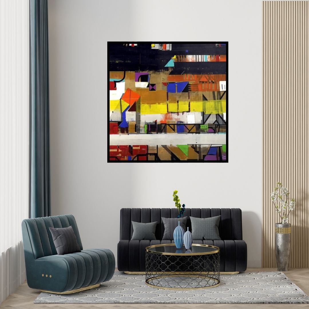 Preview of 'Enchanting Radiance (Chromatic Harmony)' Painting by Prabhinder Lall shown on a wall in a furnished room.