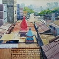 Cityscape watercolor painting titled 'Enchanting Temple', 24x30 inches, by artist Abhijit Jadhav on Paper