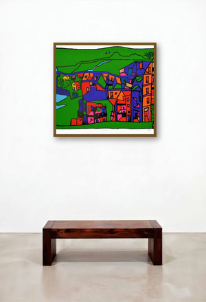 Encounters 3 (Cityscape on Green) by artist B V Doshi displayed in a Designer Hotel Suite