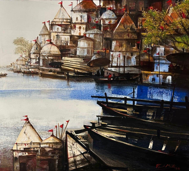 Enigmatic by Paresh Maity, Original Acrylic-Oil Religious Painting on Canvas, Medium Horizontal Wall Art