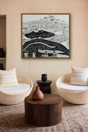 Enigmatic Urbanization (Hilltop Haven) by artist Sudeep Kumar Bashyal displayed in a Minimalist gallery
