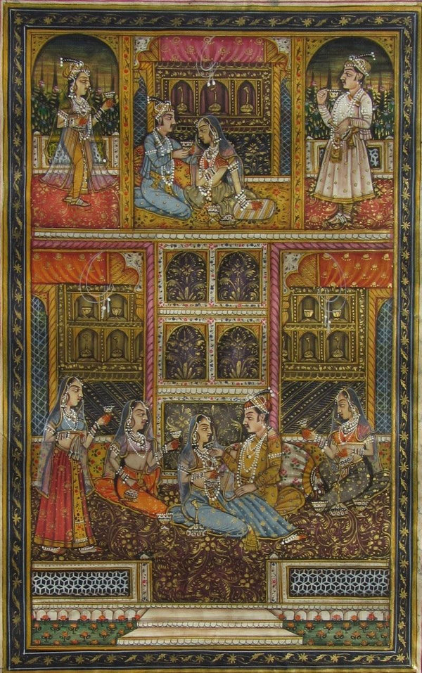 Enjoyable Mughal Love Scene Traditional Art by Unknown | ArtZolo.com